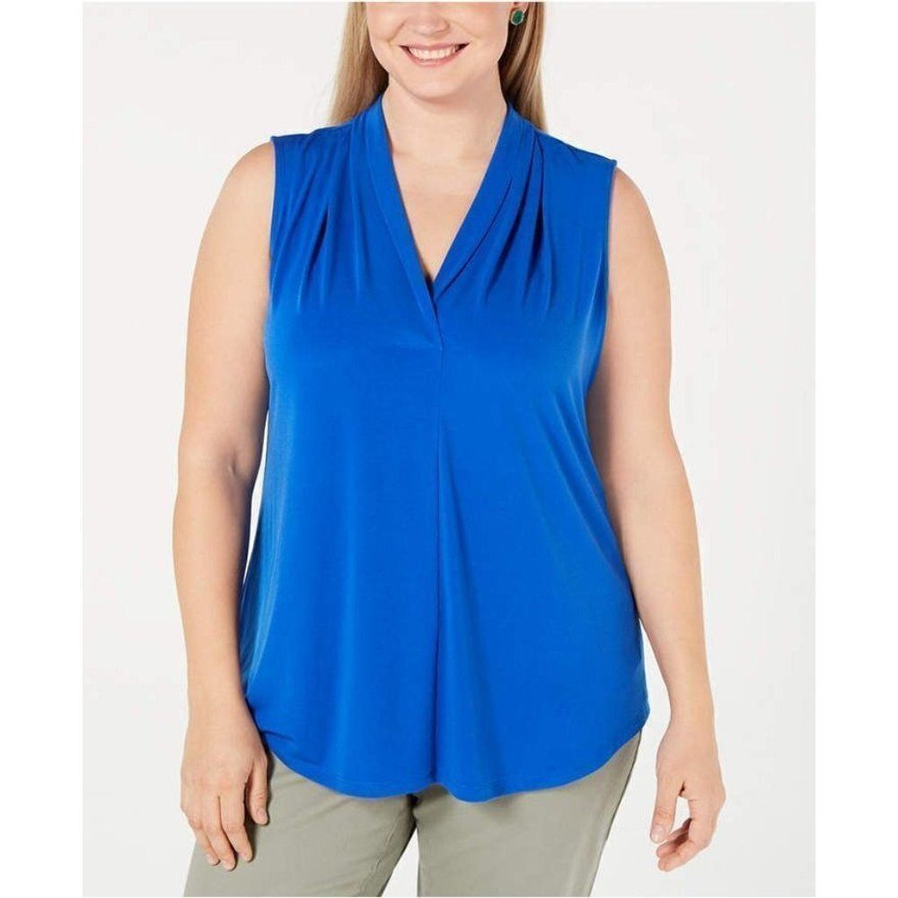 Charted Club Womens Modern Blue Berry Ball V Neck Sleeveless Blouse Top Size PM